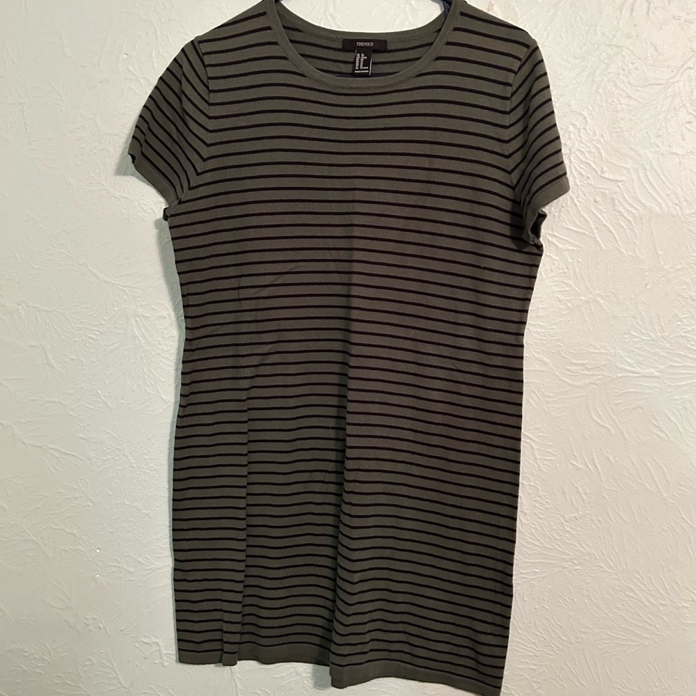 Forever 21 Army Green and Black Stripe Dress